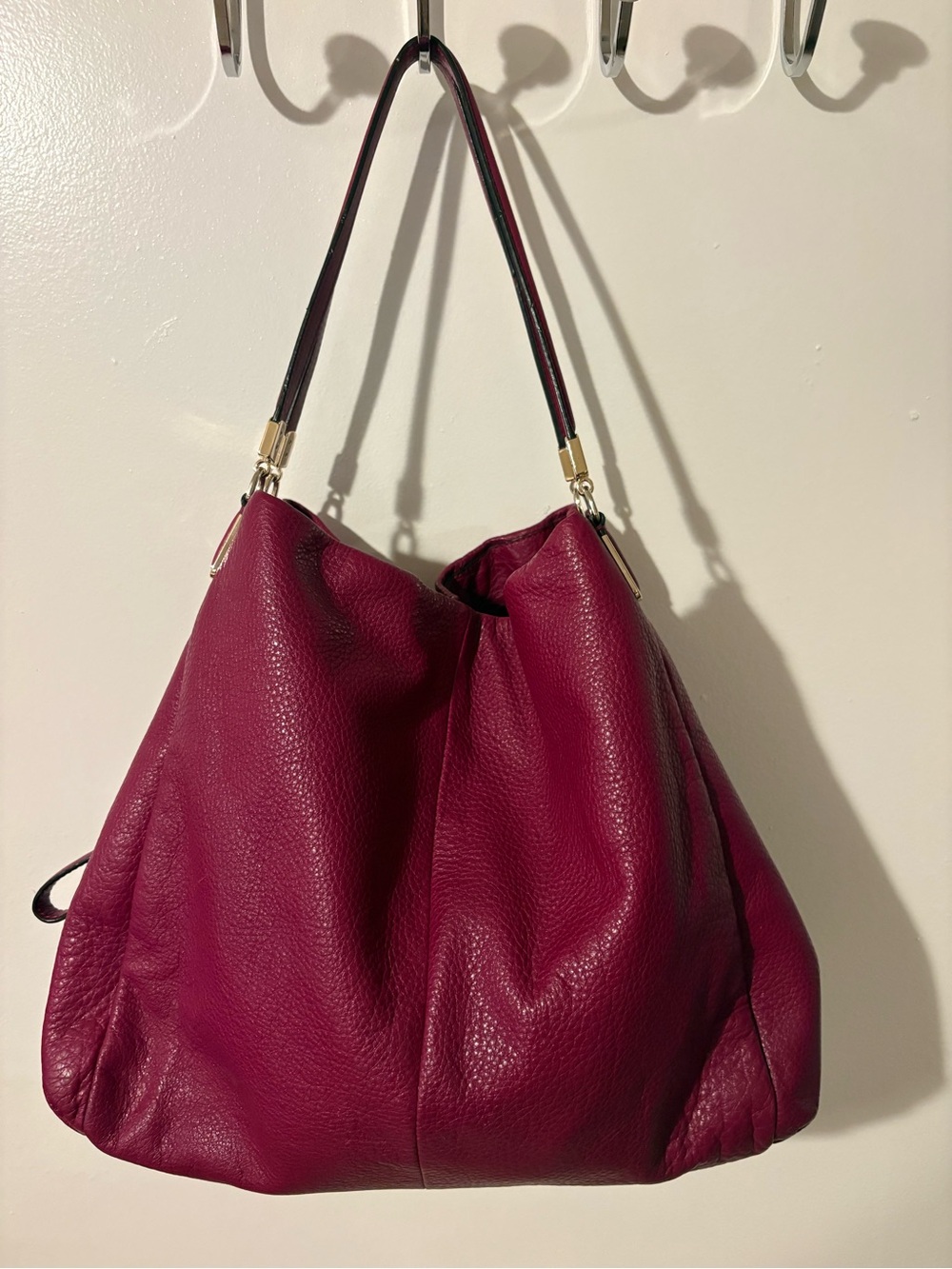 Coach women Large Magenta Leather Shoulder Bag